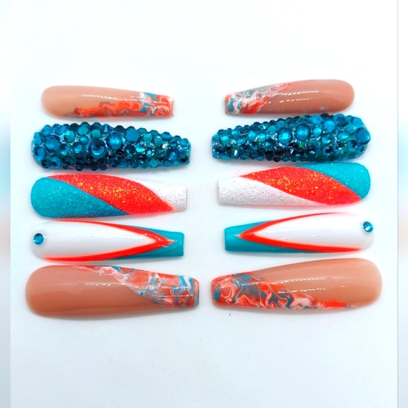 XXL Miami Dolphins Inspired Football Press on Nails - Picture 4 of 7